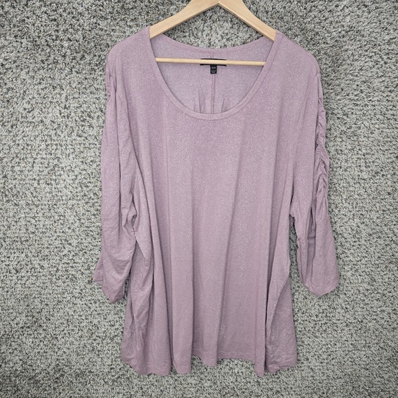 Lane Bryant Tops - Lane Bryant Top Womens Plus 26/28 Purple Shimmer Scoop Neck Ruched Sleeve Tee